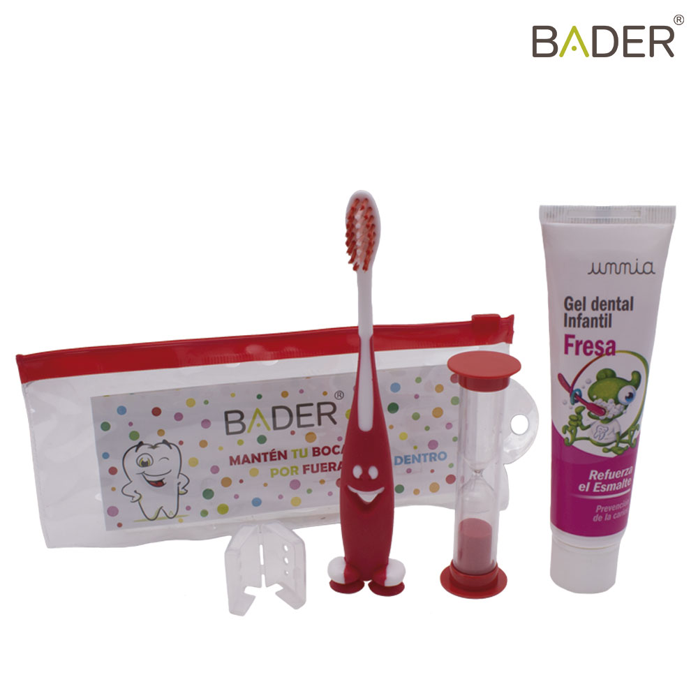 ESTUCHE DE CEPILLO DENTAL INFANTIL CON RELOJ DE ARENA Y PASTA X12UDS