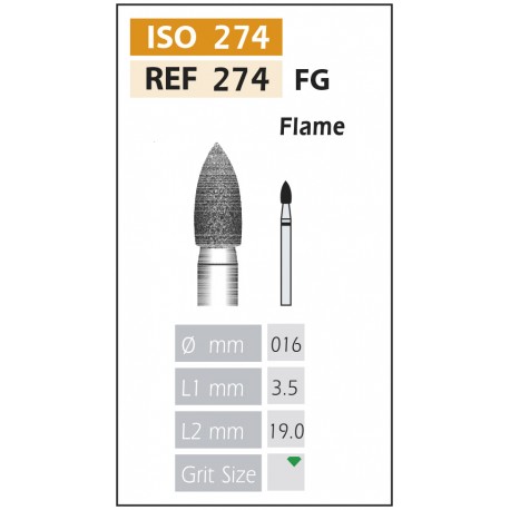 [274-016 C] FRESAS DIAMANTE FG ISO 274-314-534-016 VERDE X5UDS.